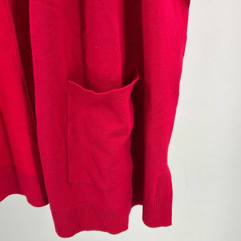 Chicos 2 L red short sleeve open front long line cardigan pockets lightweight - Picture 3 of 8